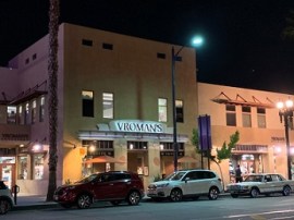 A nighttime view of Vroman's, Nov. 12, 2019. (Photo by Erik Pedersen)